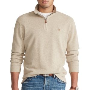 Ralph Lauren Estate Rib Quarter-Zip Beige Heather